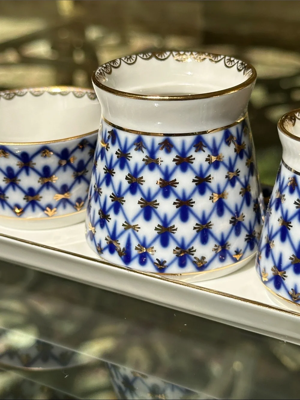 LOMONOSOV PORCELAIN SET, 4USSR, ST, ST. PETERSBURG Blue and White